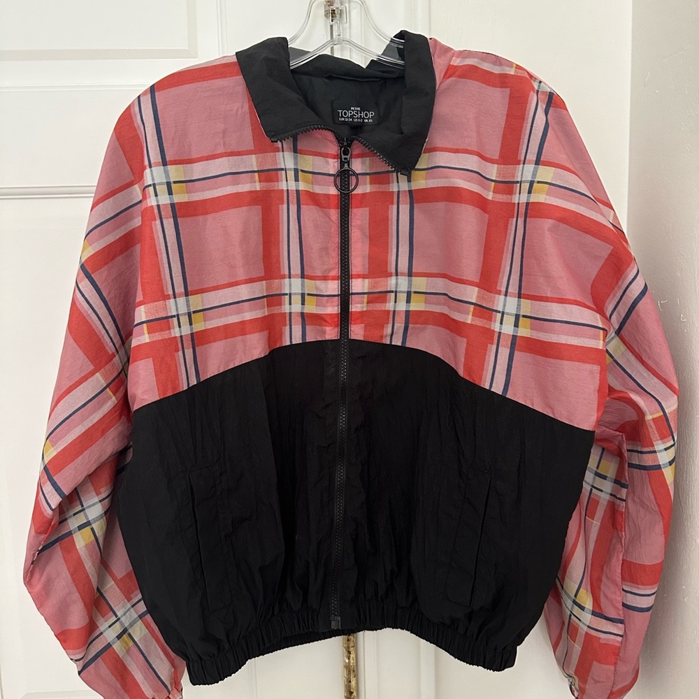 TOPSHOP Petite Plaid Windbreaker